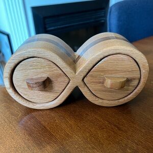 Handmade two-toned wooden trinket box with 2 drawers